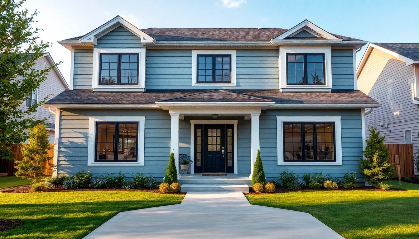 Exterior renovations enhancing a suburban home with fresh siding, stylish windows, and vibrant landscaping.