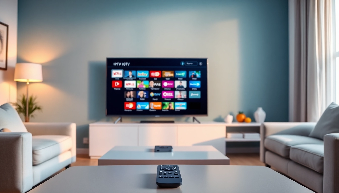 Stream abonnement iptv with ease in a stylish living room featuring a smart TV.