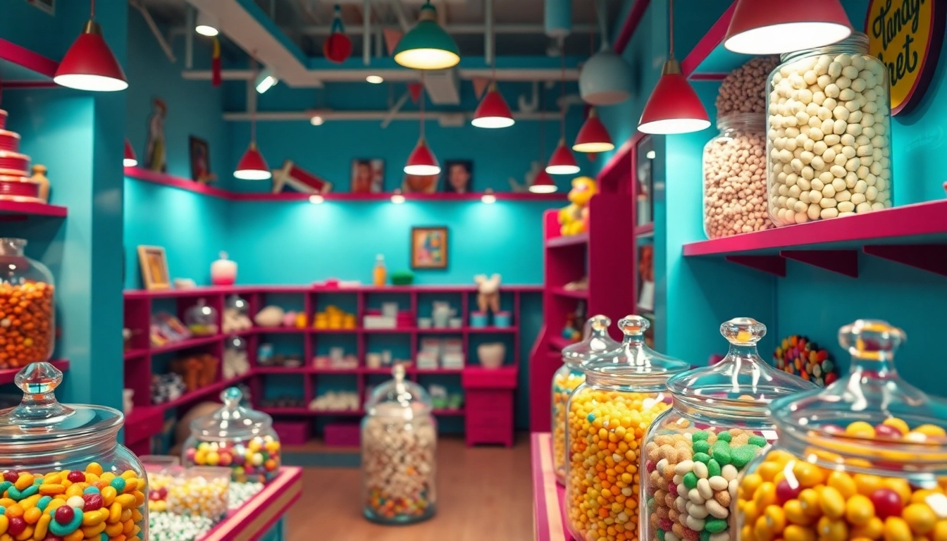 Explore the vibrant collection at this candy store near me, featuring colorful jars of sweets and treats.