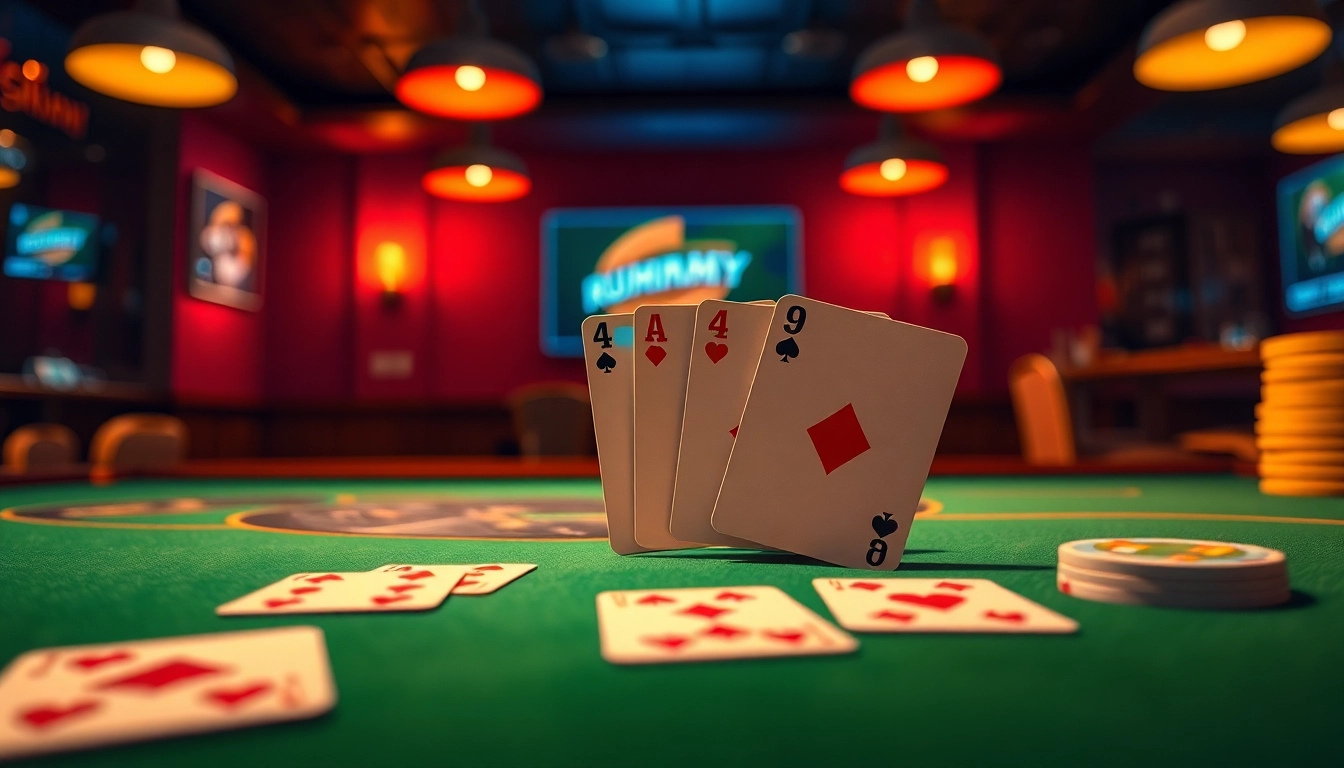 Engage with the exciting rummy wealth experience through vibrant cards and a warm setting.