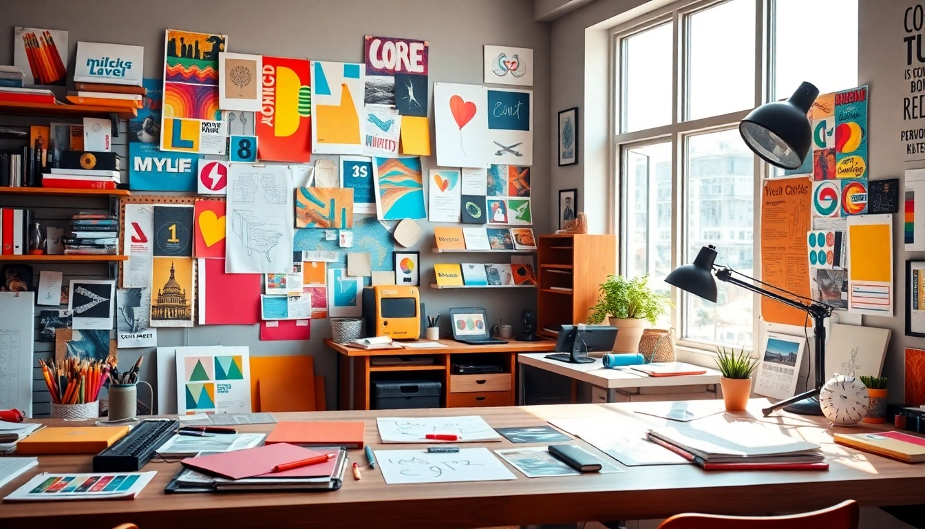 Create captivating custom graphic design concepts with diverse tools displayed in a creative workspace.