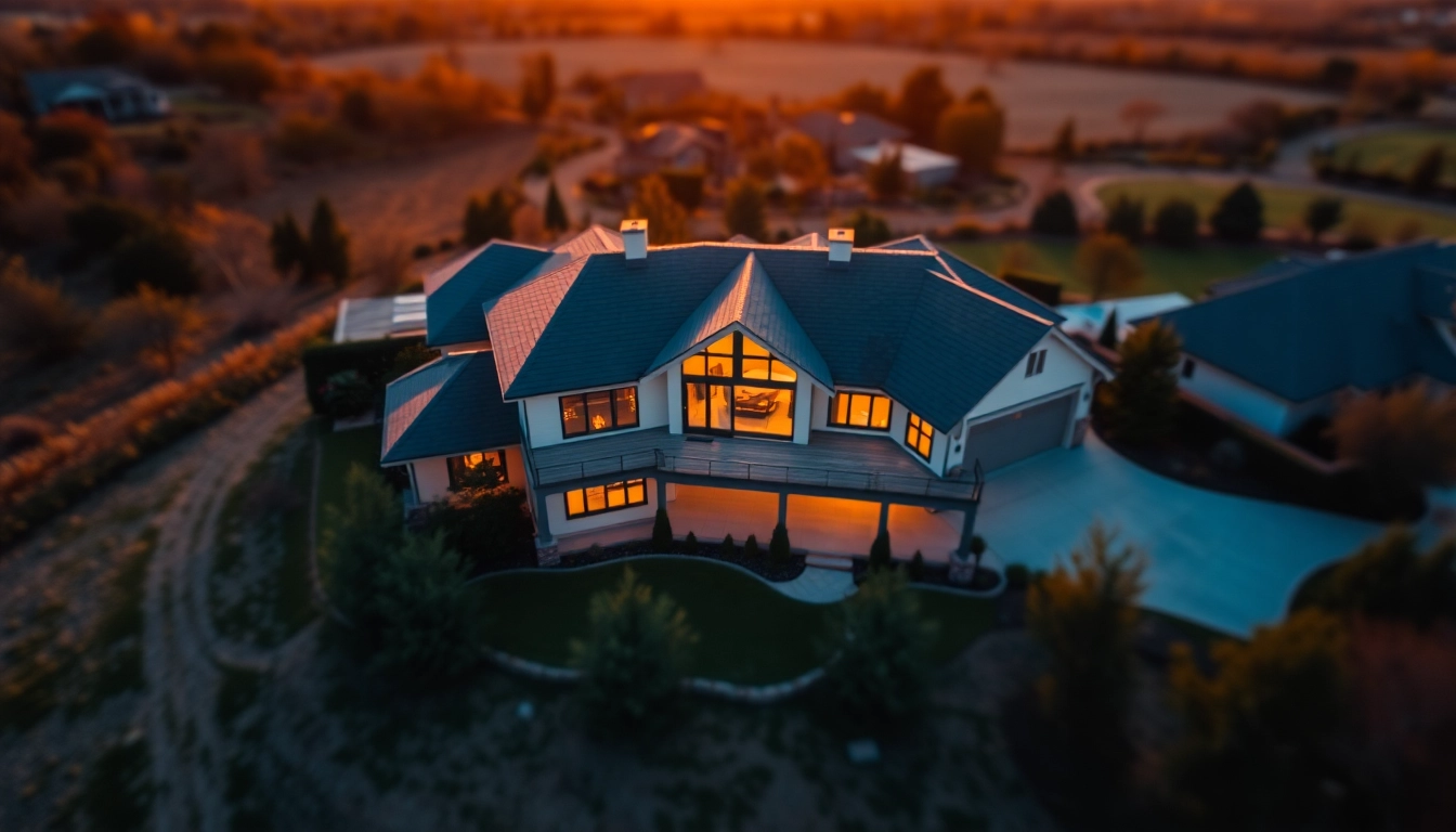 Capture the Best drone for real estate photography showcasing a beautiful property during sunset.