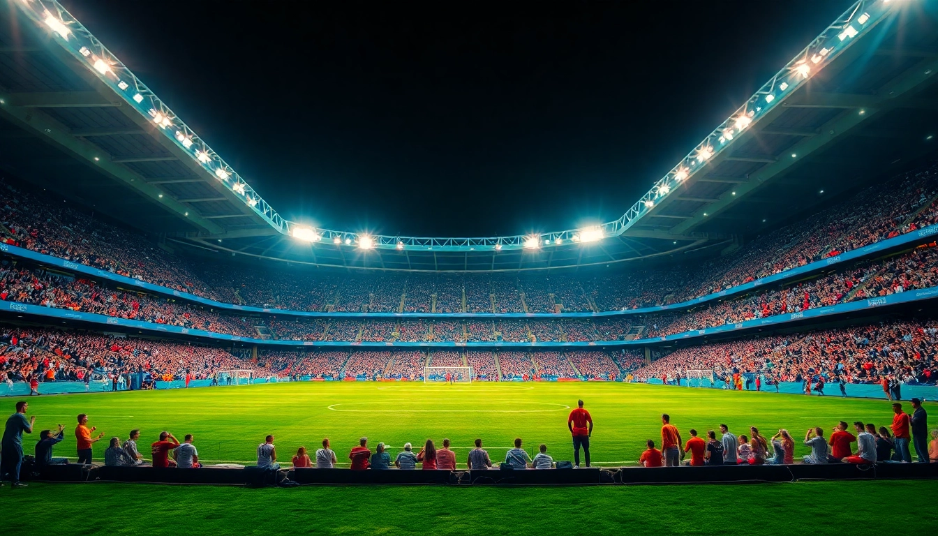 Watch เว็บดูบอล live with excitement during an intense soccer match in a packed stadium.