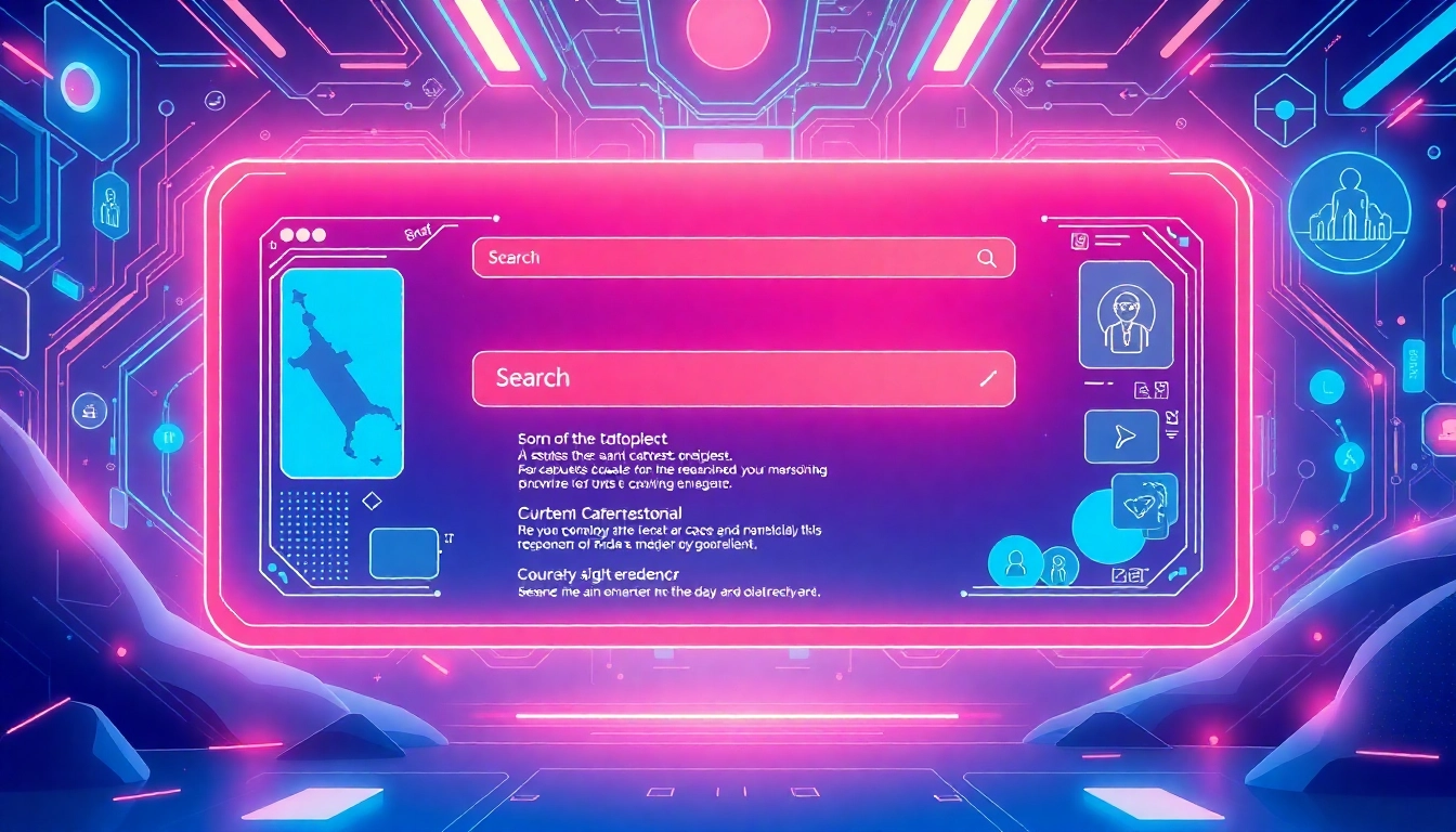 Interactive AI search engine interface revealing dynamic search results in an engaging digital landscape.