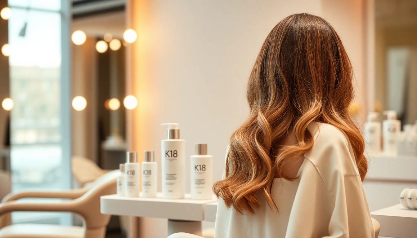 Salon Haarpflege von K18 revitalizes damaged hair, showcasing smooth strands and vibrant colors.